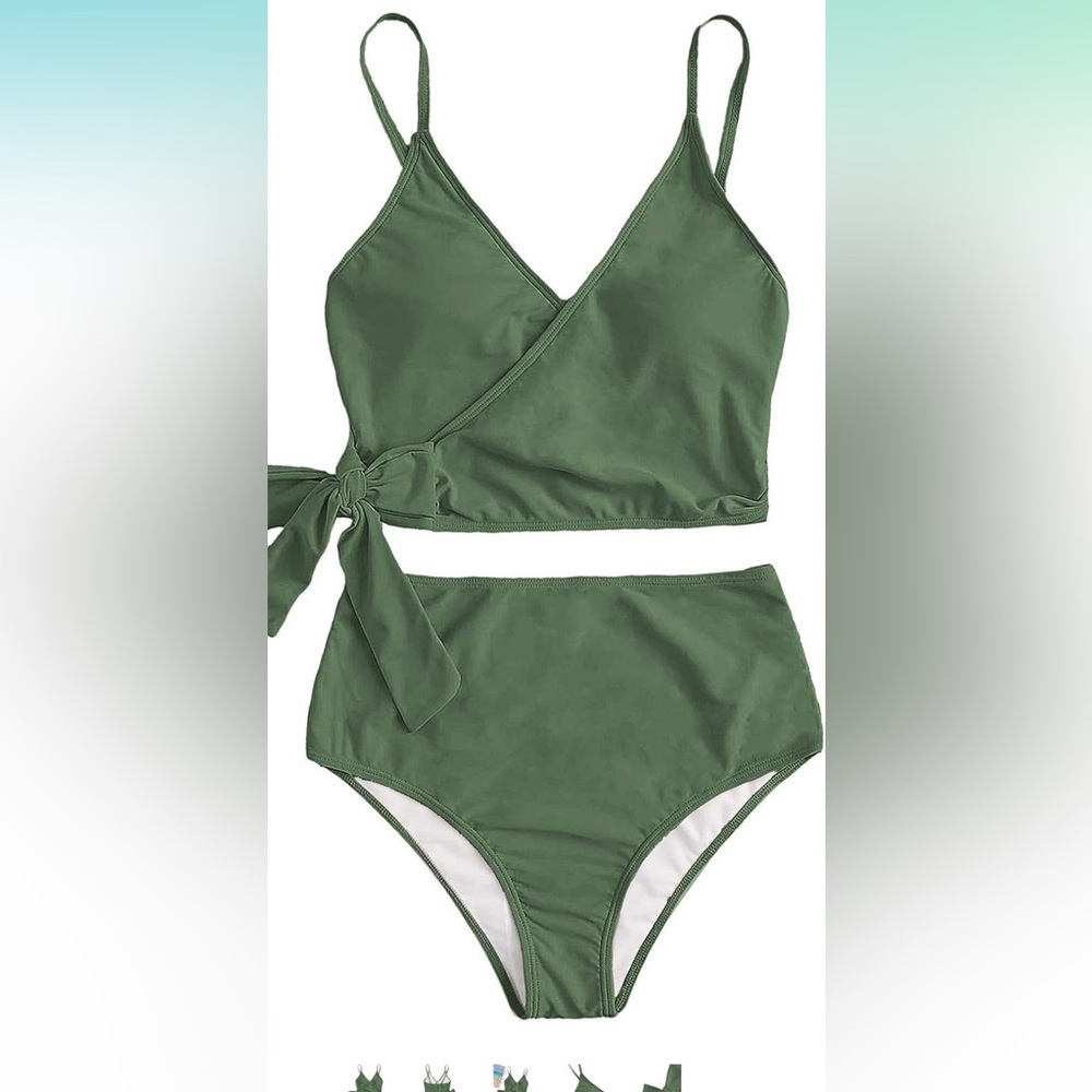SweatyRocks Women's Two Pieces Solid Color Tie Side Top High Waisted Bikini Set